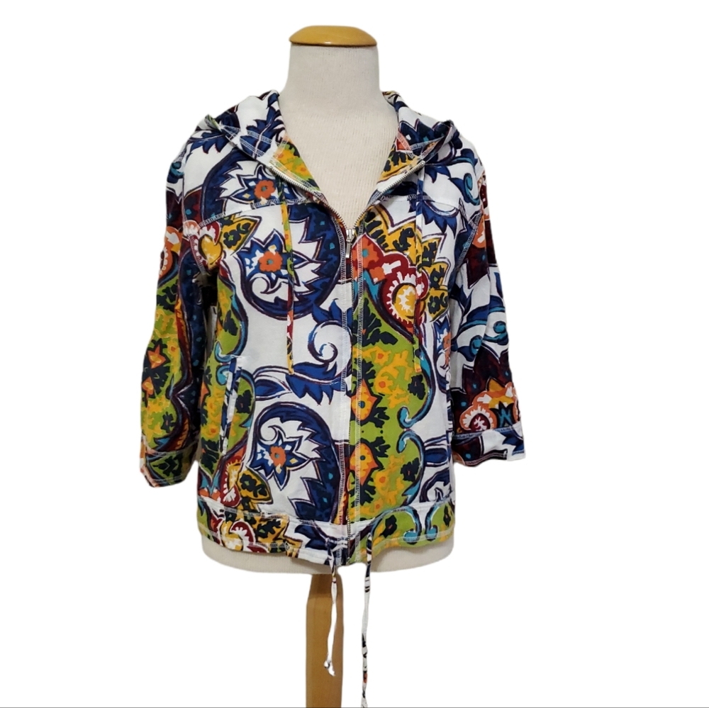 Chico's Hooded Lightweight Rolled Sleeves Jacket